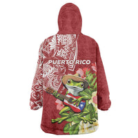 Puerto Rico Coqui Frog Wearable Blanket Hoodie Tropical Flowers Polynesian Style - Polynesian Pride