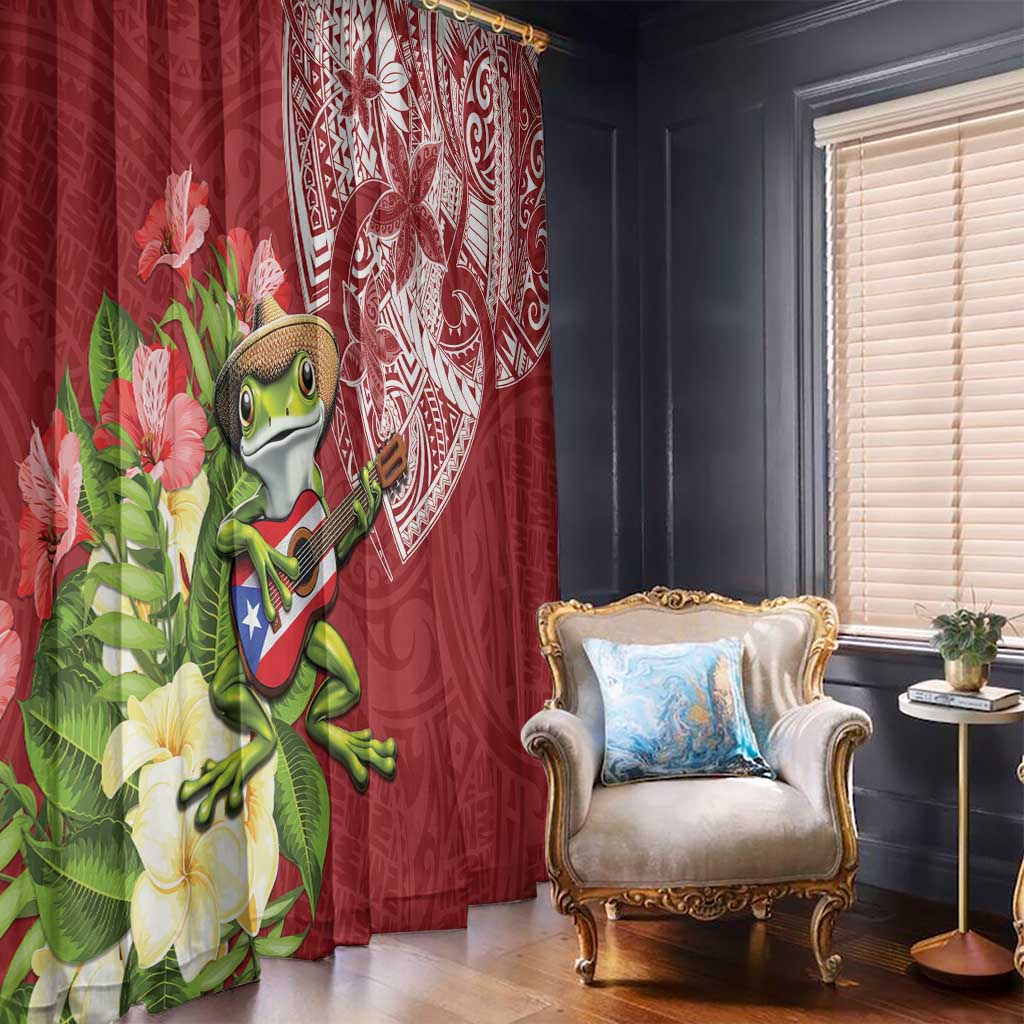 Puerto Rico Coqui Frog Window Curtain Tropical Flowers Polynesian Style - Polynesian Pride