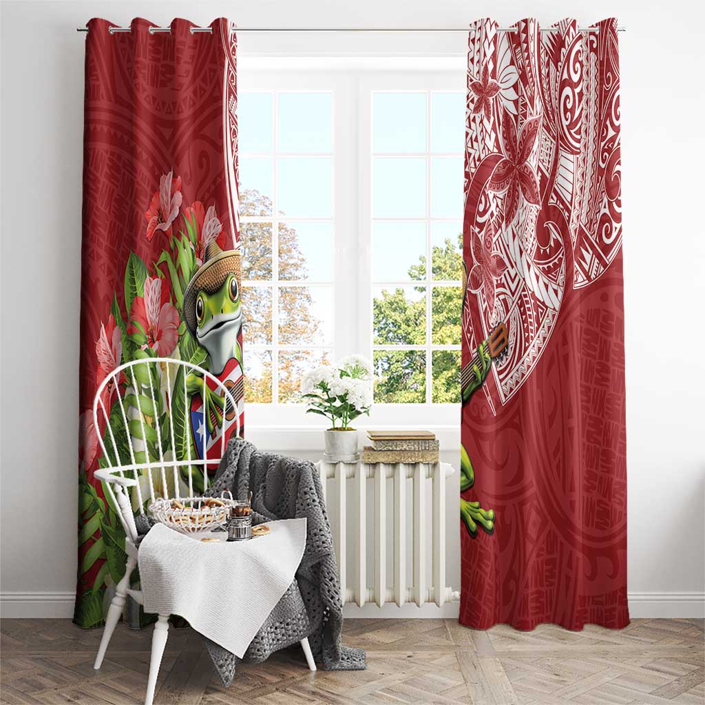 Puerto Rico Coqui Frog Window Curtain Tropical Flowers Polynesian Style - Polynesian Pride