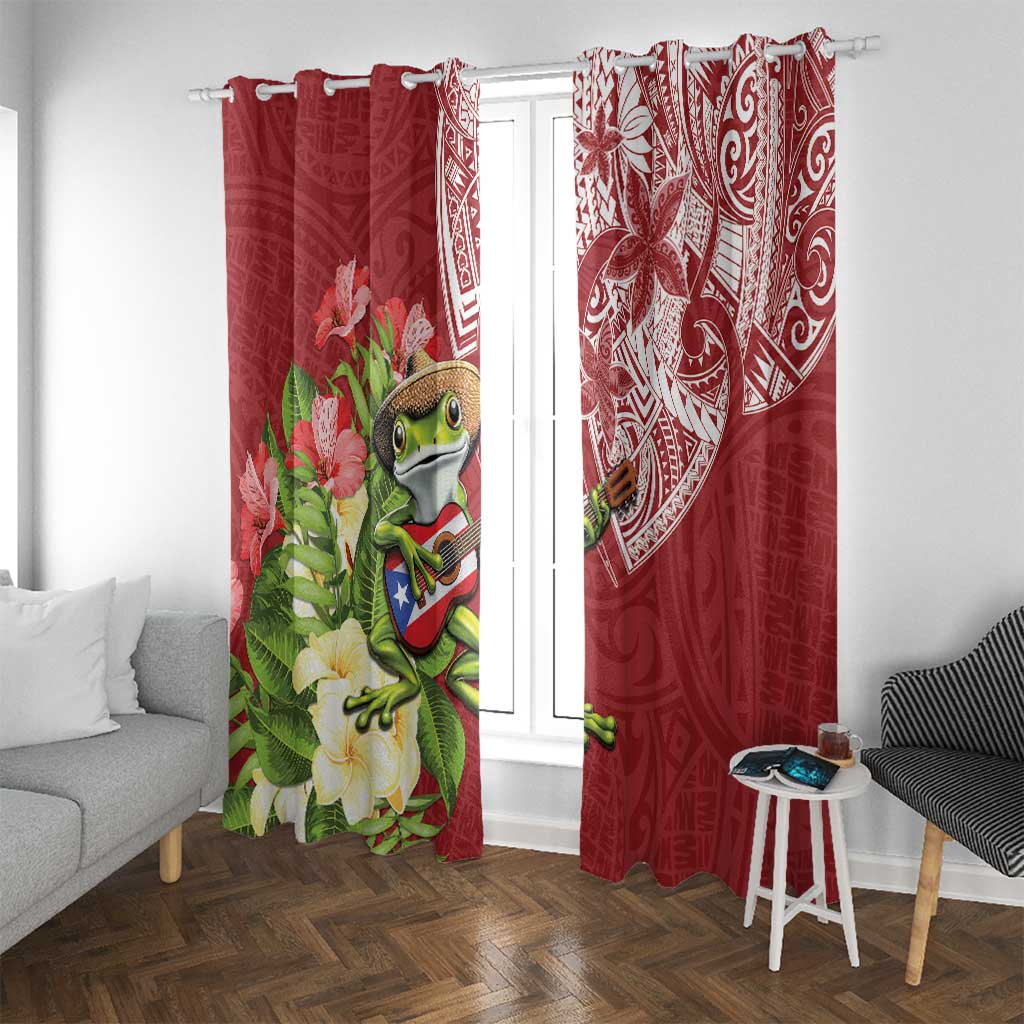 Puerto Rico Coqui Frog Window Curtain Tropical Flowers Polynesian Style - Polynesian Pride
