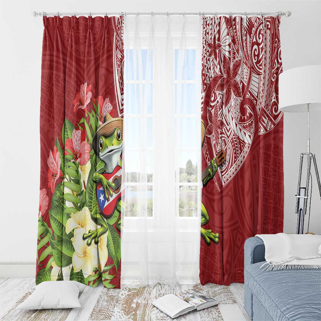 Puerto Rico Coqui Frog Window Curtain Tropical Flowers Polynesian Style - Polynesian Pride