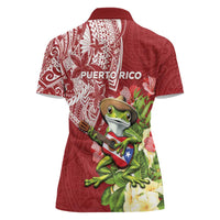 Puerto Rico Coqui Frog Women Polo Shirt Tropical Flowers Polynesian Style - Polynesian Pride