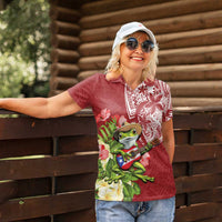 Puerto Rico Coqui Frog Women Polo Shirt Tropical Flowers Polynesian Style - Polynesian Pride