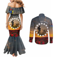 Cook Islands ANZAC Day Couples Matching Mermaid Dress and Long Sleeve Button Shirt Lest We Forget LT05 - Polynesian Pride