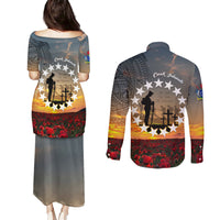 Cook Islands ANZAC Day Couples Matching Puletasi and Long Sleeve Button Shirt Lest We Forget LT05 - Polynesian Pride