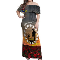 Cook Islands ANZAC Day Off Shoulder Maxi Dress Lest We Forget LT05 Women Grey - Polynesian Pride