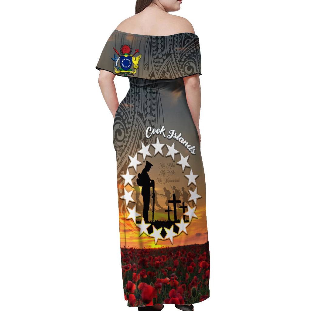 Cook Islands ANZAC Day Off Shoulder Maxi Dress Lest We Forget LT05 - Polynesian Pride