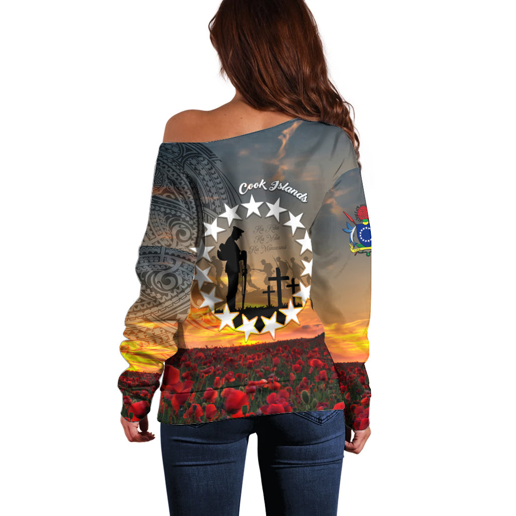 Cook Islands ANZAC Day Off Shoulder Sweater Lest We Forget LT05 - Polynesian Pride