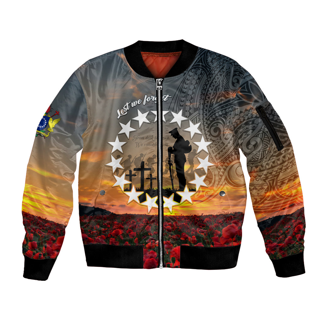 Cook Islands ANZAC Day Sleeve Zip Bomber Jacket Lest We Forget LT05 Unisex Grey - Polynesian Pride