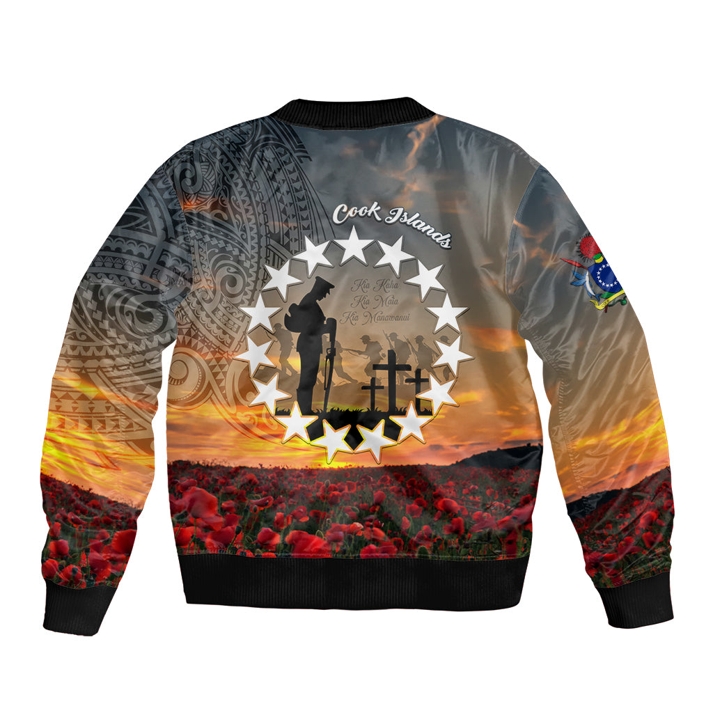 Cook Islands ANZAC Day Sleeve Zip Bomber Jacket Lest We Forget LT05 - Polynesian Pride