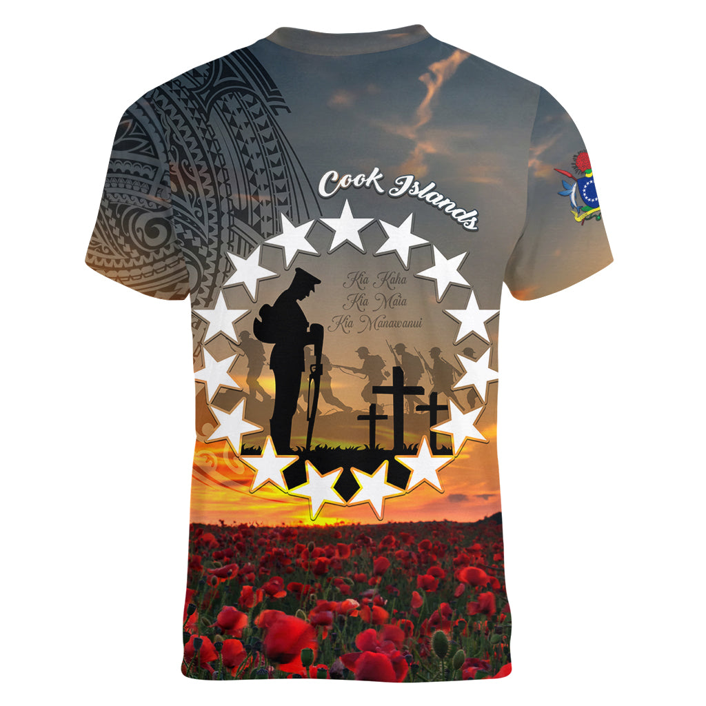 Cook Islands ANZAC Day Women V Neck T Shirt Lest We Forget LT05 - Polynesian Pride