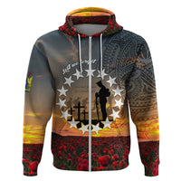 Cook Islands ANZAC Day Zip Hoodie Lest We Forget LT05 Zip Hoodie Grey - Polynesian Pride