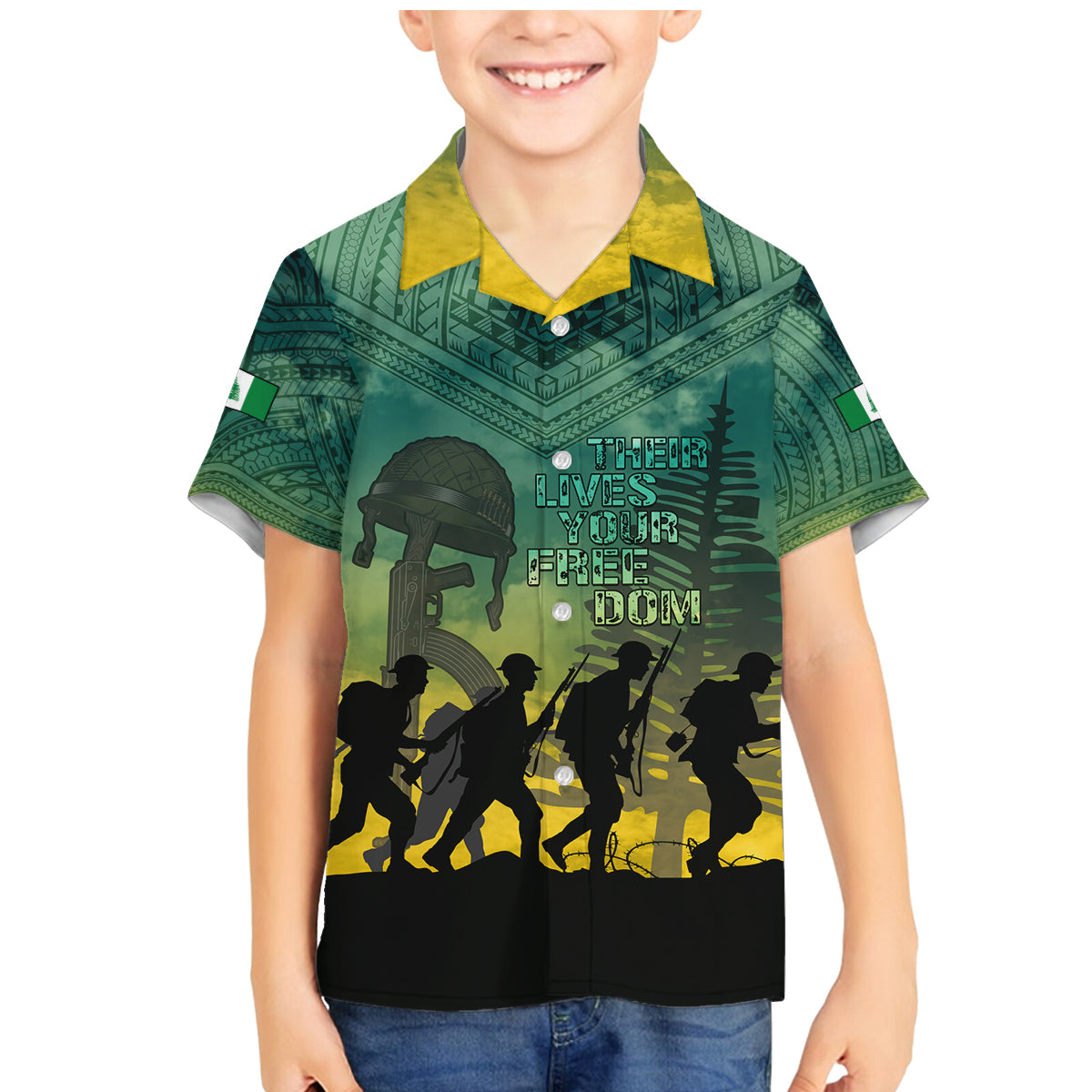 Norfolk Island ANZAC Day Family Matching Mermaid Dress and Hawaiian Shirt Lest We Forget LT05 Son's Shirt Dark Cyan - Polynesian Pride