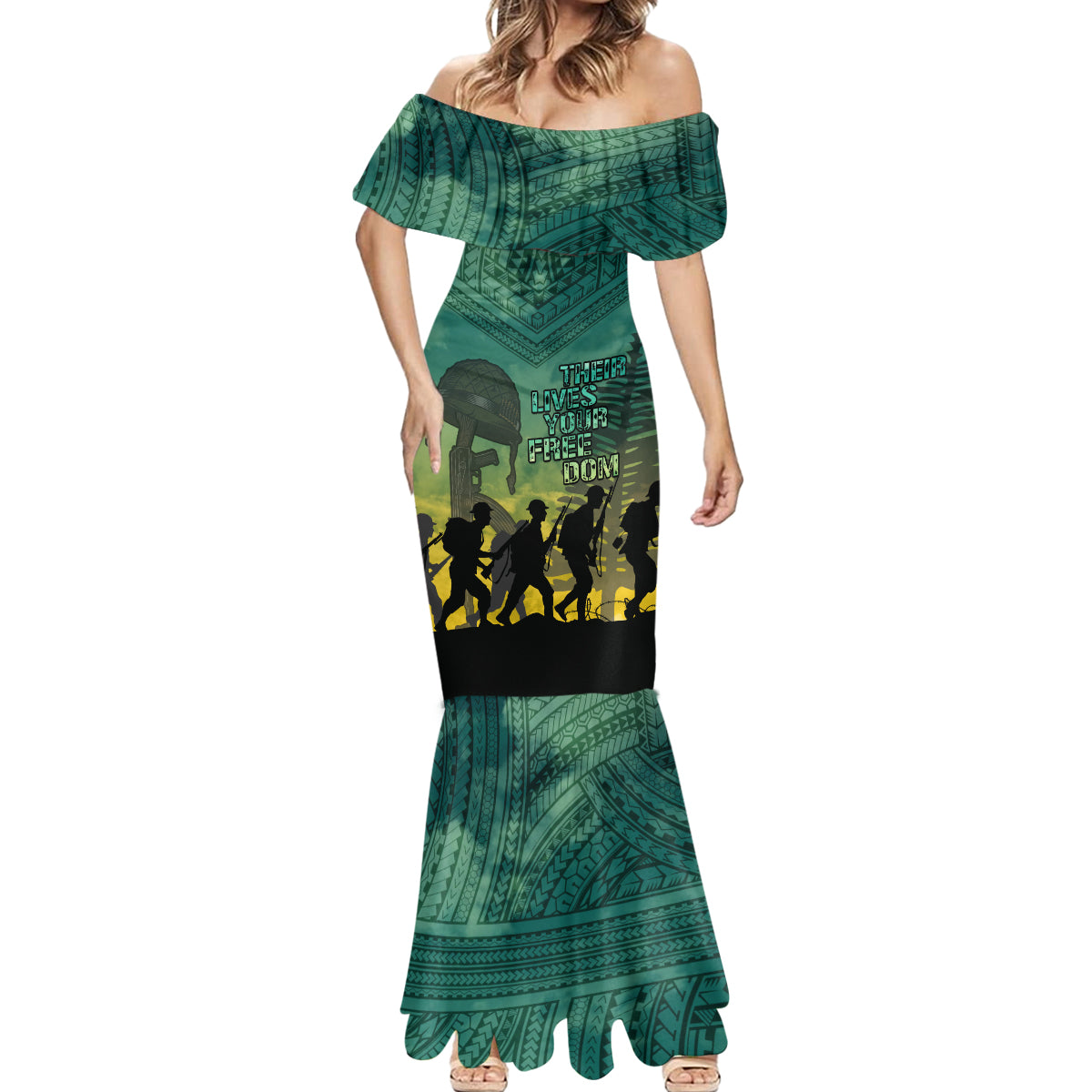 Norfolk Island ANZAC Day Mermaid Dress Lest We Forget LT05 - Polynesian Pride