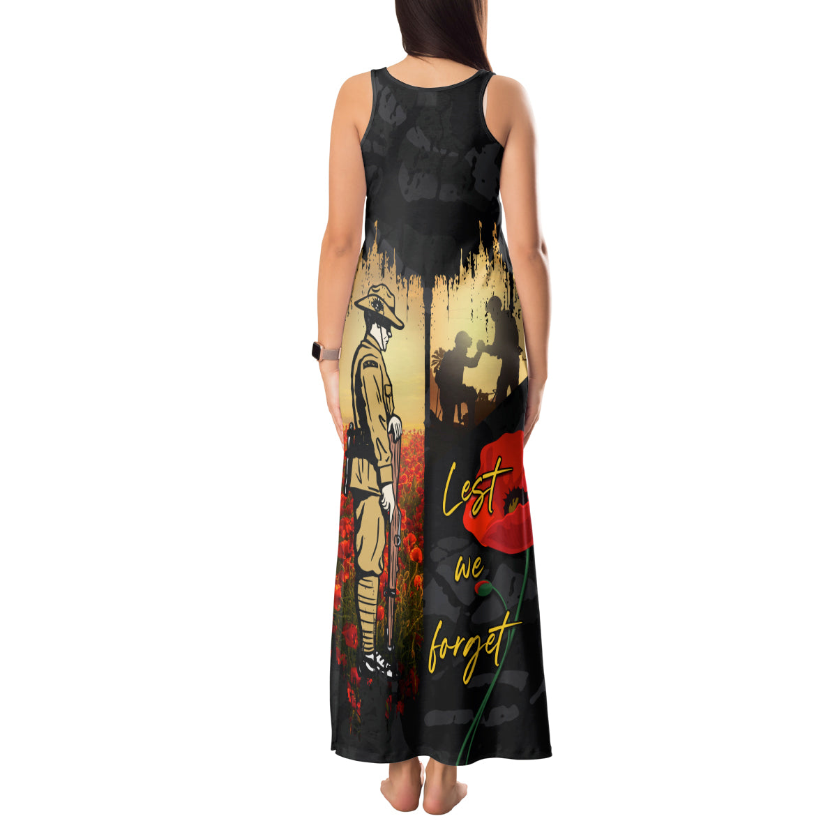 Tokelau ANZAC Day Tank Maxi Dress Lest We Forget LT05 - Polynesian Pride