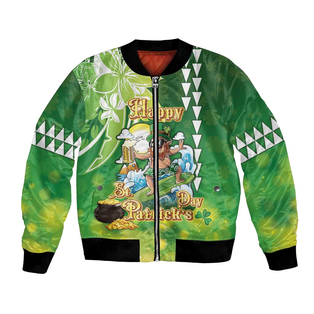 Hawaii Saint Patrick's Day Bomber Jacket Funny Surfing Leprechaun LT05 Unisex Green - Polynesian Pride