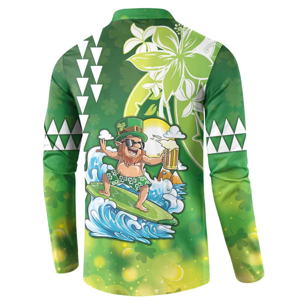 Hawaii Saint Patrick's Day Button Sweatshirt Funny Surfing Leprechaun