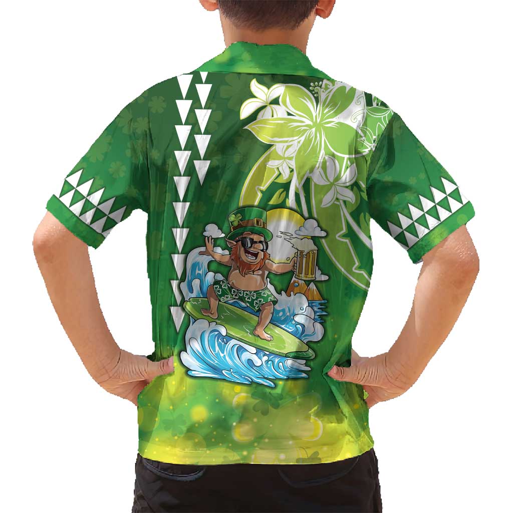 Hawaii Saint Patrick's Day Family Matching Puletasi and Hawaiian Shirt Funny Surfing Leprechaun