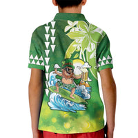 Hawaii Saint Patrick's Day Kid Polo Shirt Funny Surfing Leprechaun