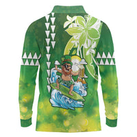 Hawaii Saint Patrick's Day Long Sleeve Polo Shirt Funny Surfing Leprechaun