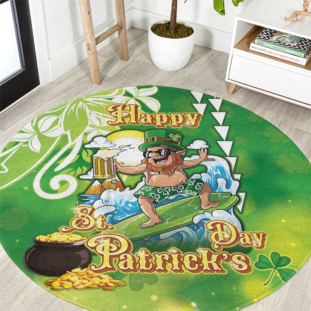 Hawaii Saint Patrick's Day Round Carpet Funny Surfing Leprechaun LT05 Green - Polynesian Pride