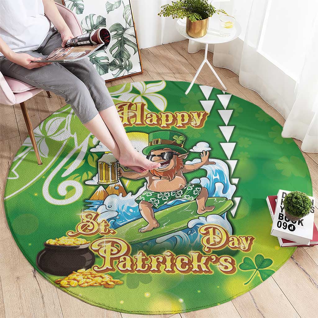 Hawaii Saint Patrick's Day Round Carpet Funny Surfing Leprechaun LT05 - Polynesian Pride