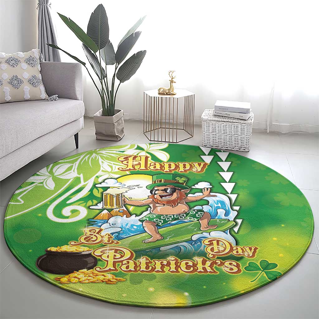 Hawaii Saint Patrick's Day Round Carpet Funny Surfing Leprechaun LT05 - Polynesian Pride