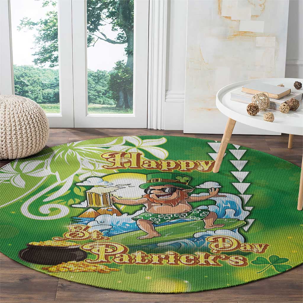 Hawaii Saint Patrick's Day Round Carpet Funny Surfing Leprechaun LT05 - Polynesian Pride