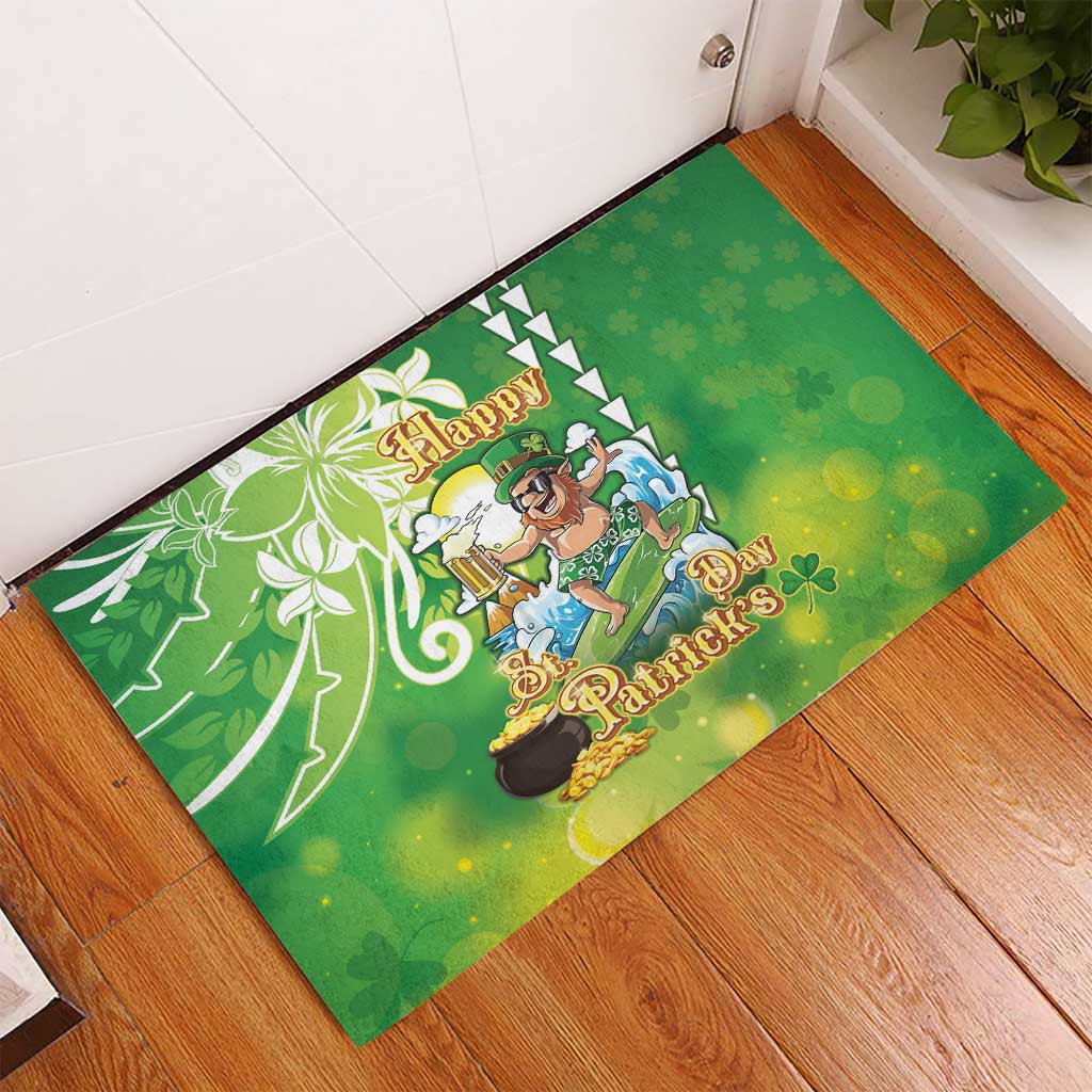Hawaii Saint Patrick's Day Rubber Doormat Funny Surfing Leprechaun