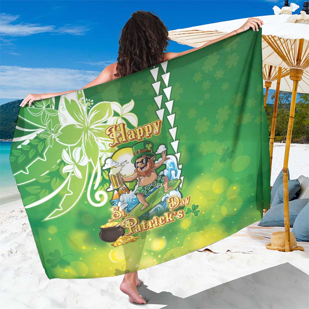 Hawaii Saint Patrick's Day Sarong Funny Surfing Leprechaun LT05 One Size 44 x 66 inches Green - Polynesian Pride