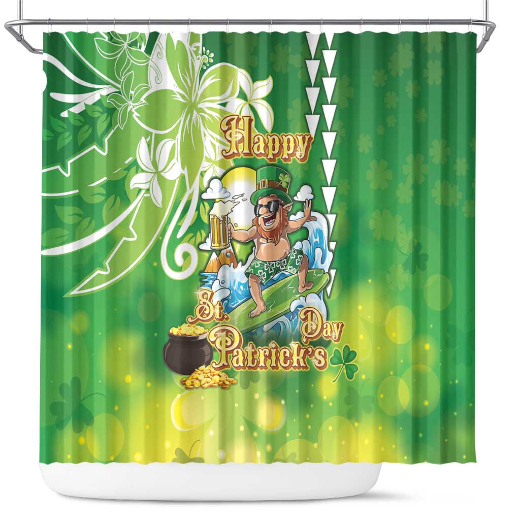 Hawaii Saint Patrick's Day Shower Curtain Funny Surfing Leprechaun LT05 Green - Polynesian Pride