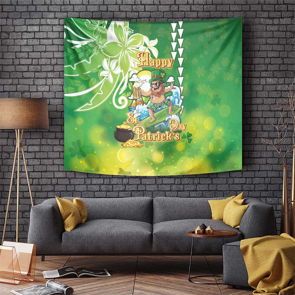 Hawaii Saint Patrick's Day Tapestry Funny Surfing Leprechaun LT05 Green - Polynesian Pride