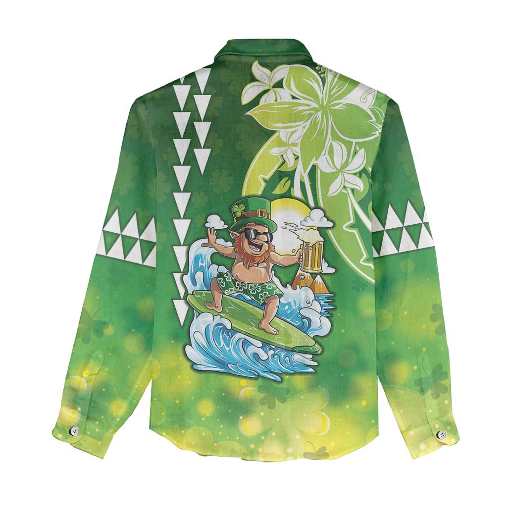 Hawaii Saint Patrick's Day Women Casual Shirt Funny Surfing Leprechaun