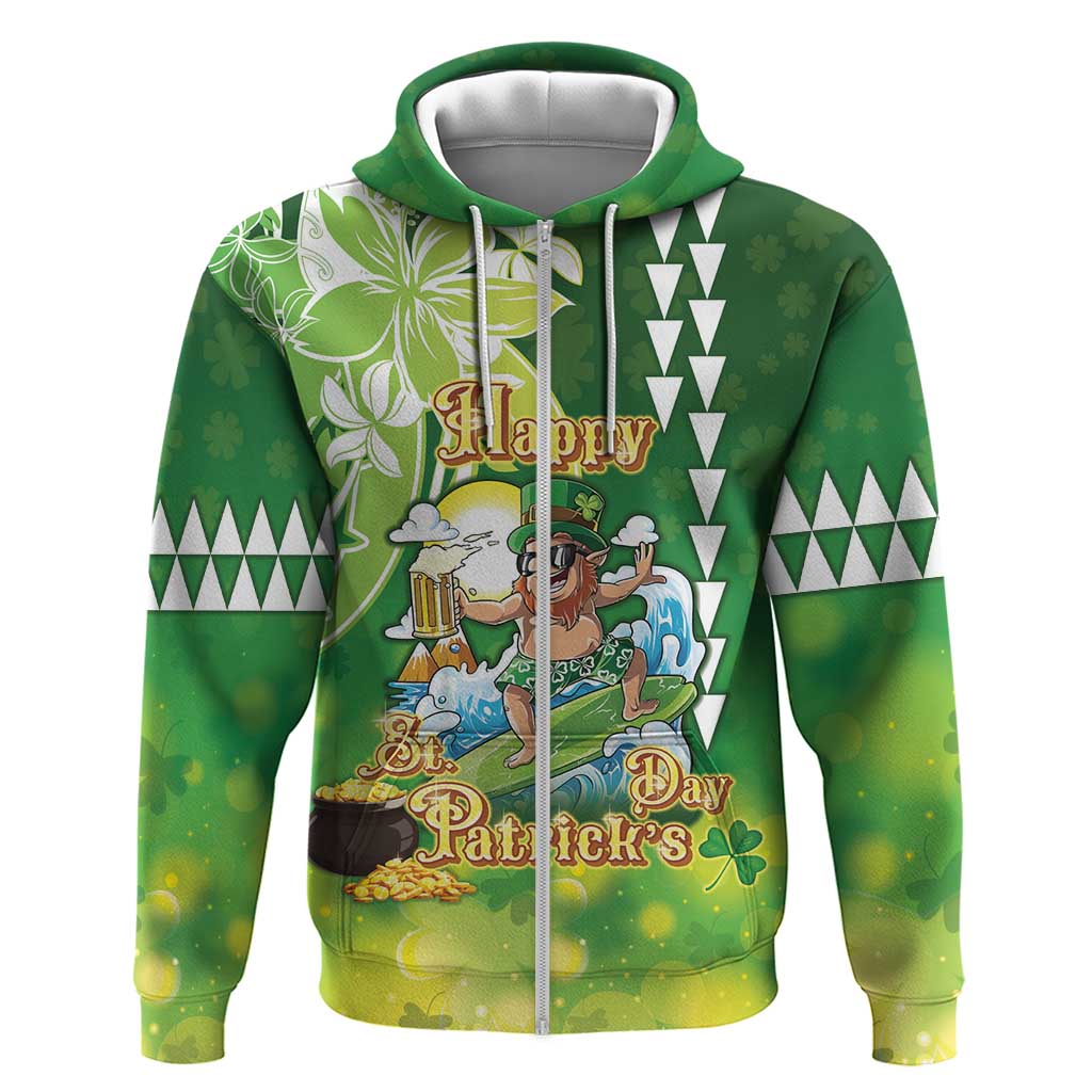Hawaii Saint Patrick's Day Zip Hoodie Funny Surfing Leprechaun LT05 Zip Hoodie Green - Polynesian Pride