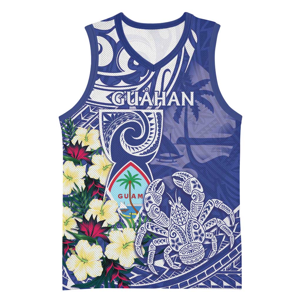 Personalised Hafa Adai Guam Basketball Jersey Latte Stone With Coconut Crab LT05 Unisex Blue - Polynesian Pride