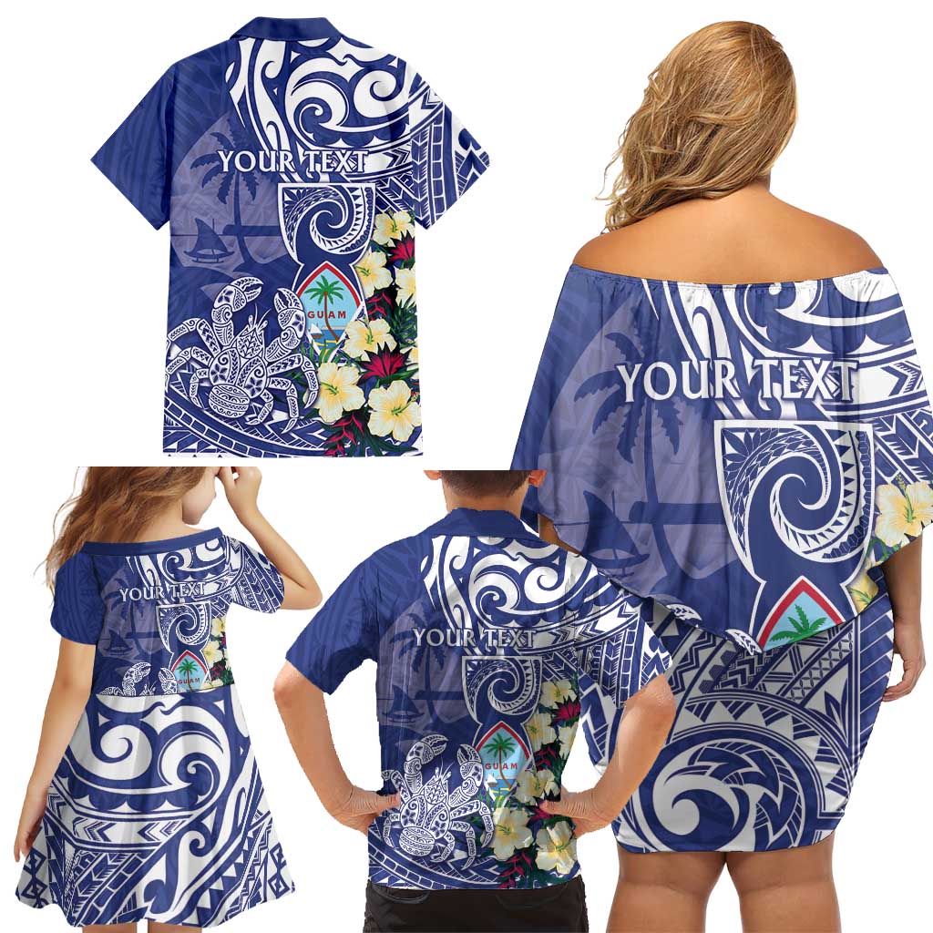 Personalised Hafa Adai Guam Family Matching Off Shoulder Short Dress and Hawaiian Shirt Latte Stone With Coconut Crab LT05 - Polynesian Pride
