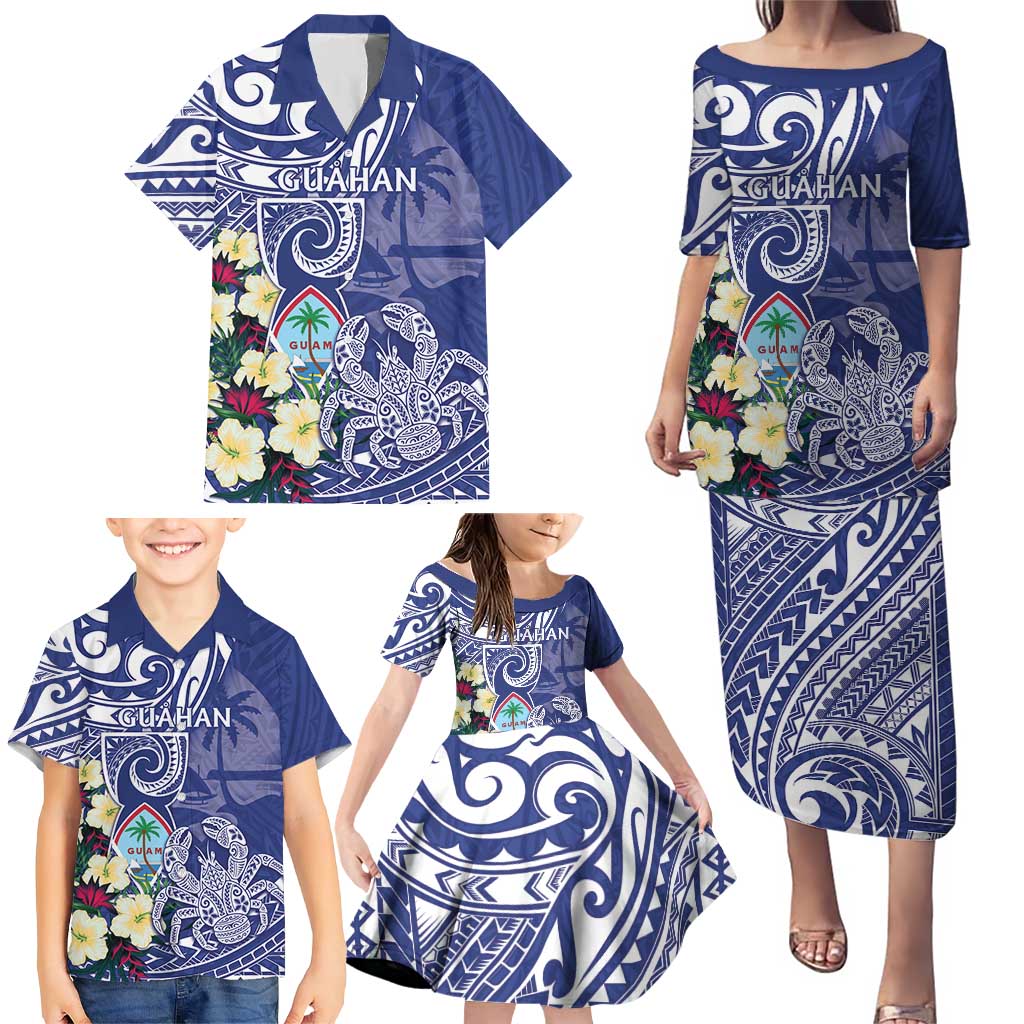 Personalised Hafa Adai Guam Family Matching Puletasi and Hawaiian Shirt Latte Stone With Coconut Crab LT05 - Polynesian Pride