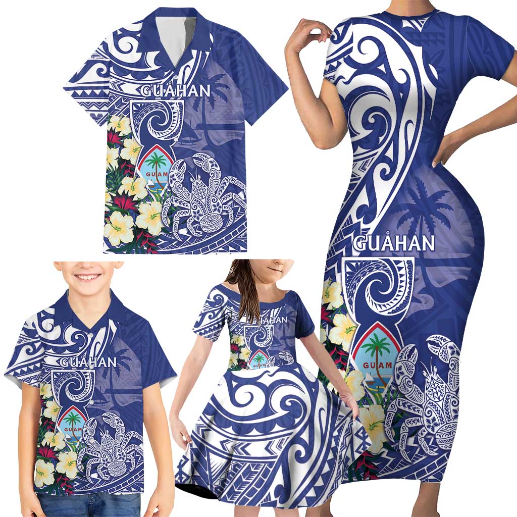 Personalised Hafa Adai Guam Family Matching Short Sleeve Bodycon Dress and Hawaiian Shirt Latte Stone With Coconut Crab LT05 - Polynesian Pride