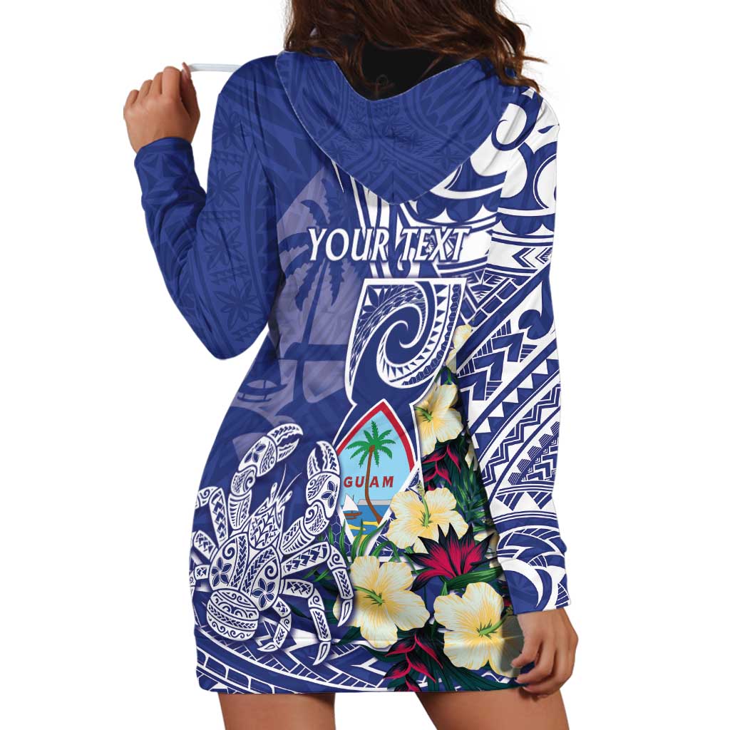 Personalised Hafa Adai Guam Hoodie Dress Latte Stone With Coconut Crab