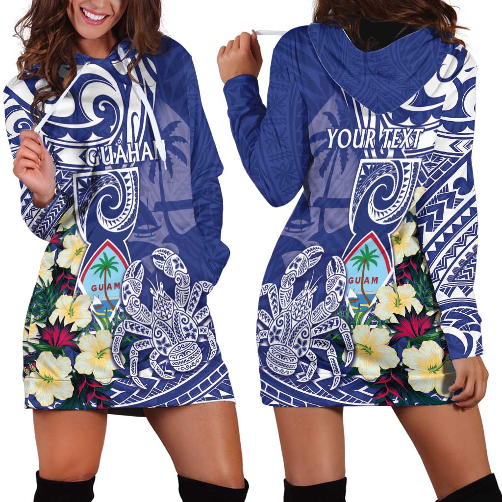 Personalised Hafa Adai Guam Hoodie Dress Latte Stone With Coconut Crab