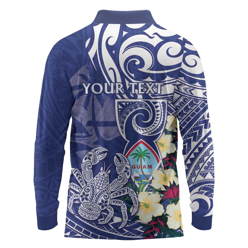 Personalised Hafa Adai Guam Long Sleeve Polo Shirt Latte Stone With Coconut Crab LT05 - Polynesian Pride