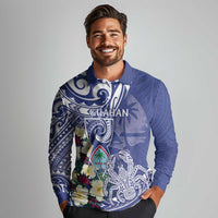 Personalised Hafa Adai Guam Long Sleeve Polo Shirt Latte Stone With Coconut Crab LT05 - Polynesian Pride