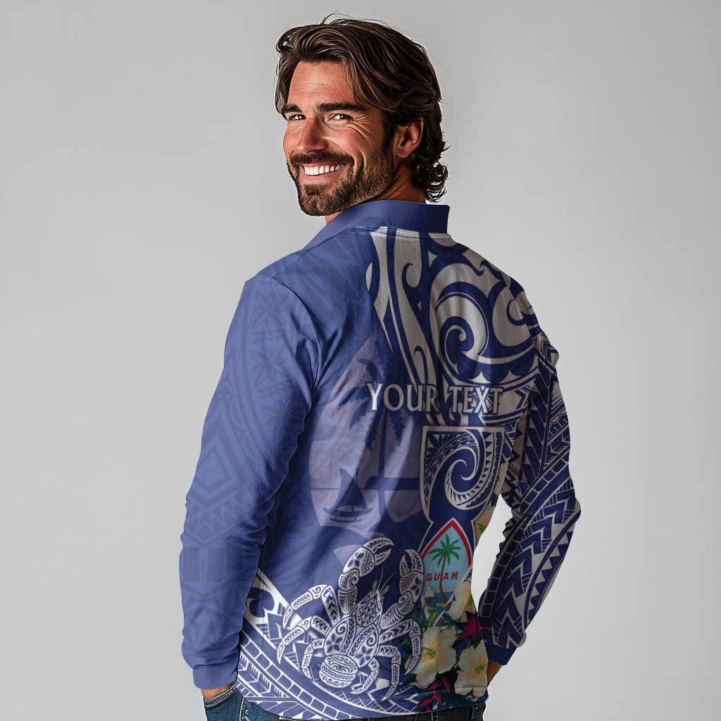 Personalised Hafa Adai Guam Long Sleeve Polo Shirt Latte Stone With Coconut Crab LT05 - Polynesian Pride