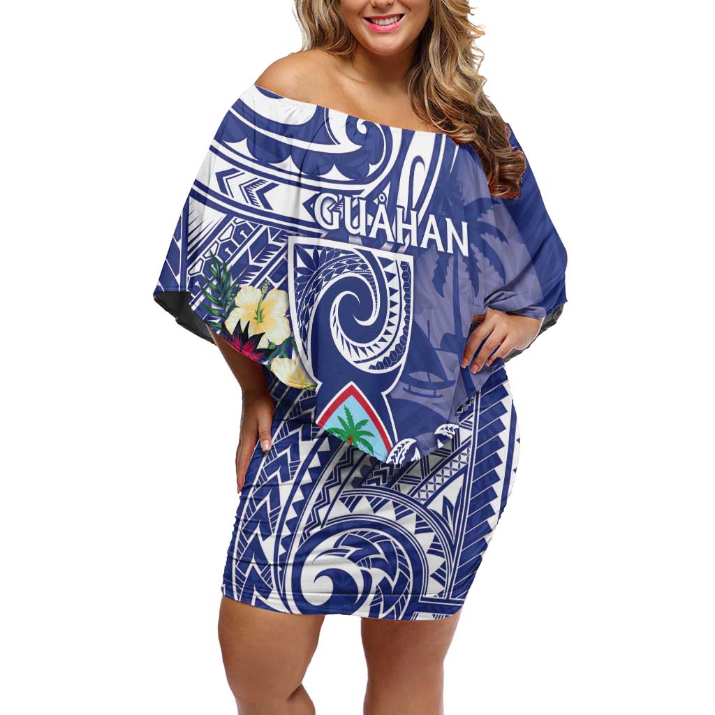 Personalised Hafa Adai Guam Off Shoulder Short Dress Latte Stone With Coconut Crab