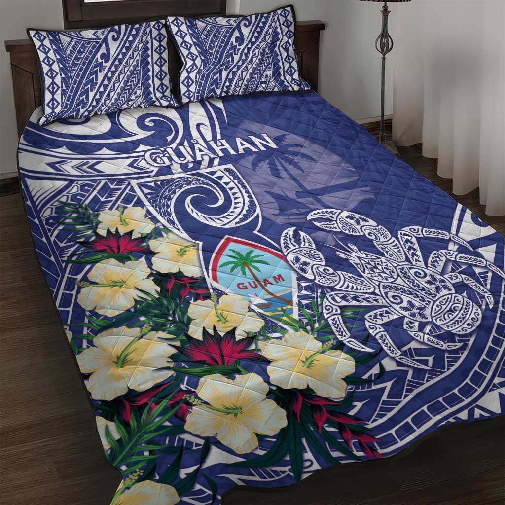 Hafa Adai Guam Quilt Bed Set Latte Stone With Coconut Crab LT05 Blue - Polynesian Pride