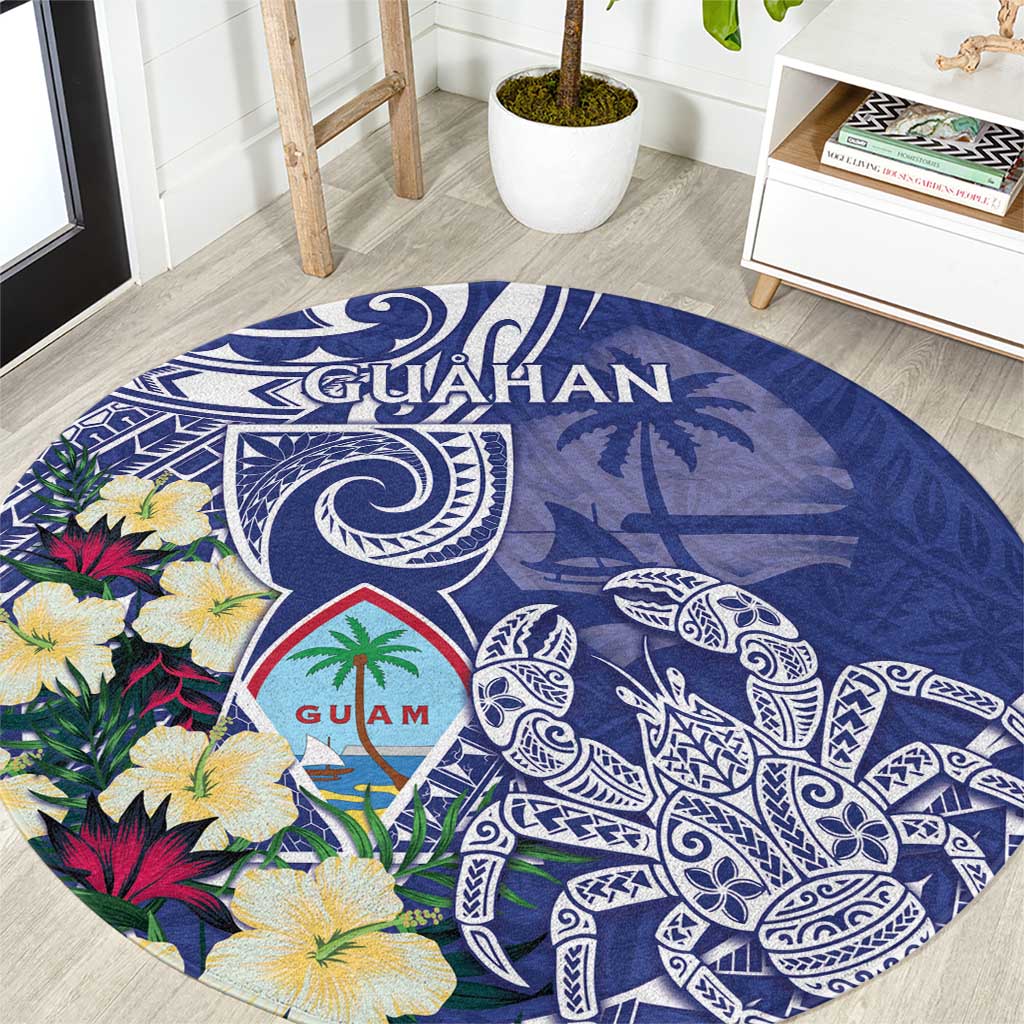 Hafa Adai Guam Round Carpet Latte Stone With Coconut Crab