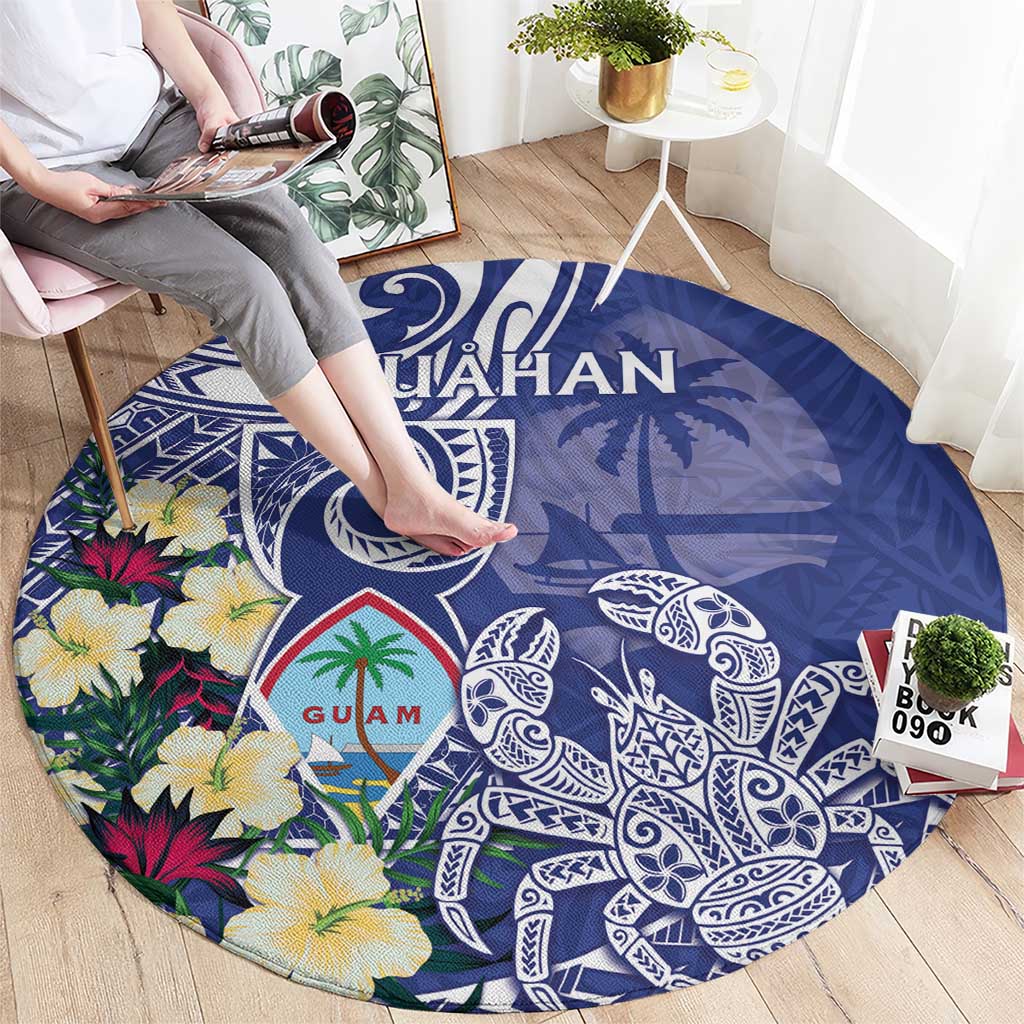 Hafa Adai Guam Round Carpet Latte Stone With Coconut Crab