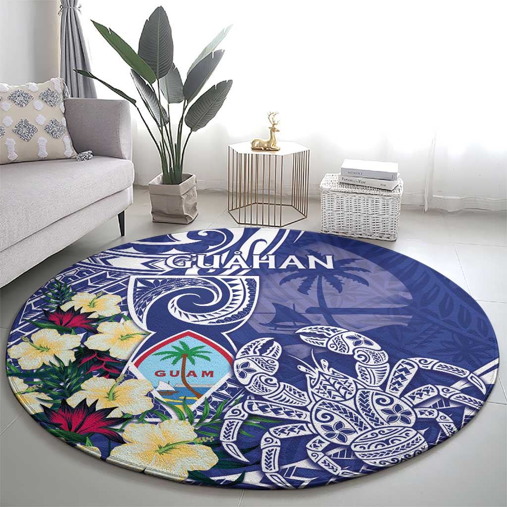 Hafa Adai Guam Round Carpet Latte Stone With Coconut Crab