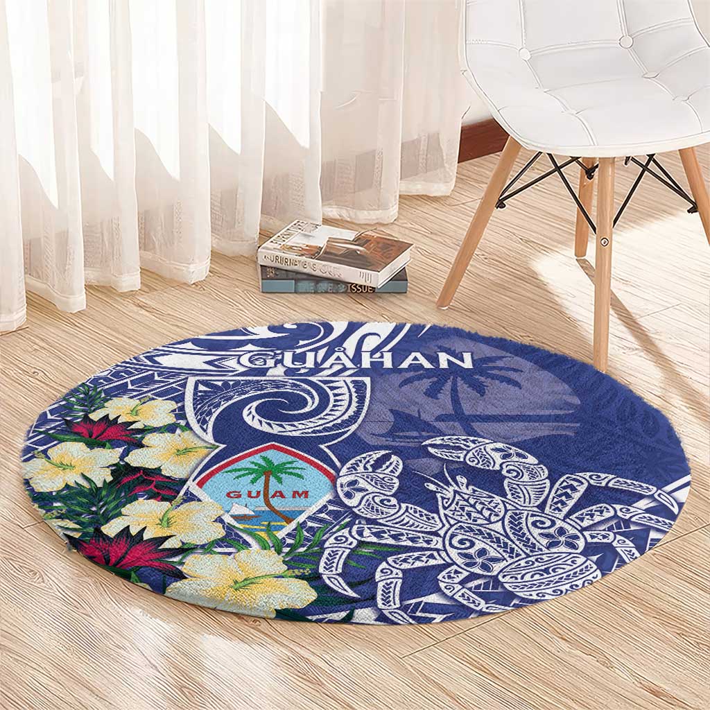 Hafa Adai Guam Round Carpet Latte Stone With Coconut Crab