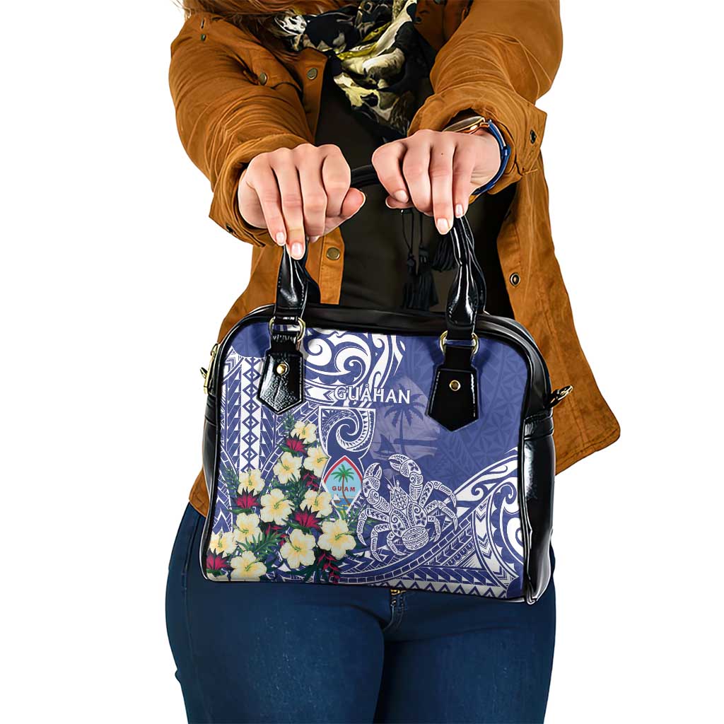 Hafa Adai Guam Shoulder Handbag Latte Stone With Coconut Crab LT05 One Size Blue - Polynesian Pride